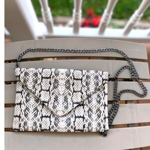 A New‎ Day White Snake Print Envelope Clutch with Chain Strap Handbag